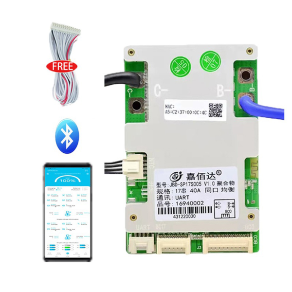 Smart BMS Lifepo4 10-17S 40A with balance, Built-in BT&UART communication function