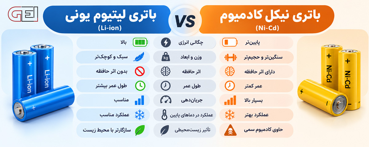 تفاوت باتری لیتیوم یونی و نیکل کادمیوم