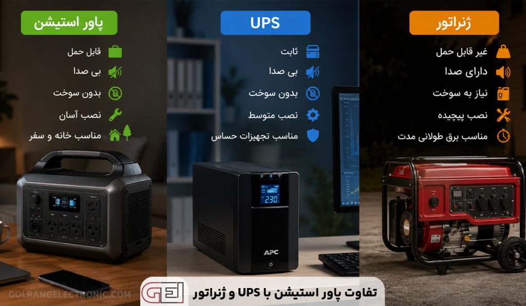 تفاوت پاور استیشن با UPS و ژنراتور چیست؟